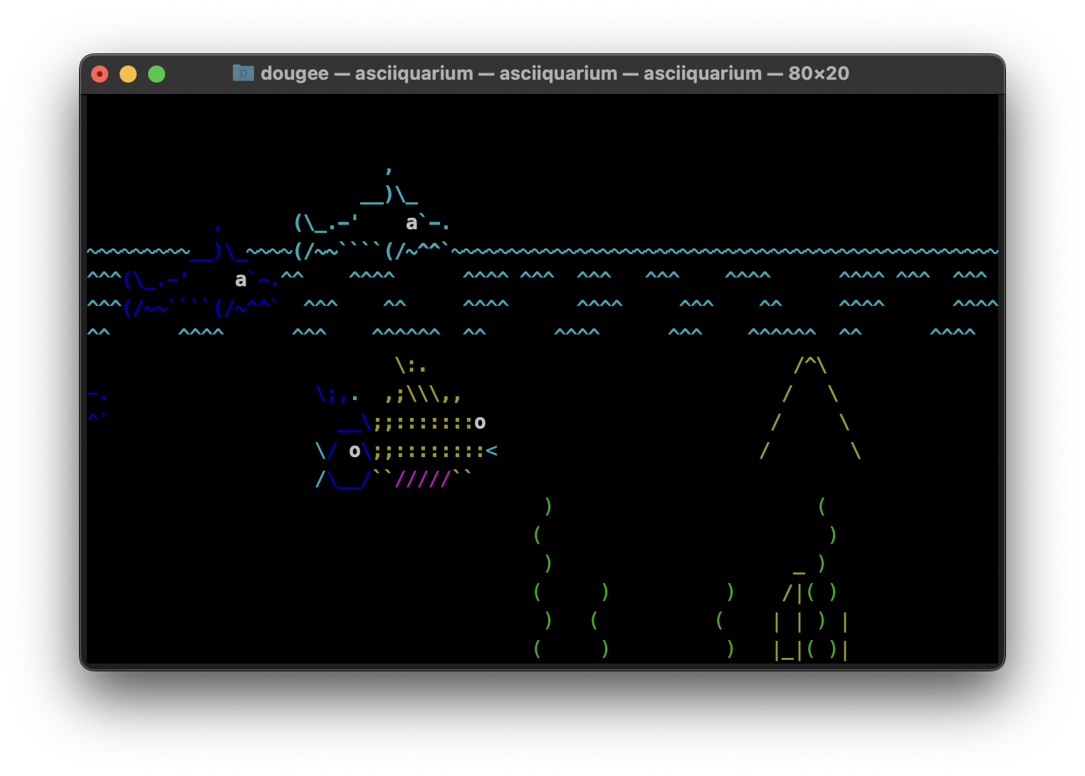 Terminal Showing Asciiquarium 